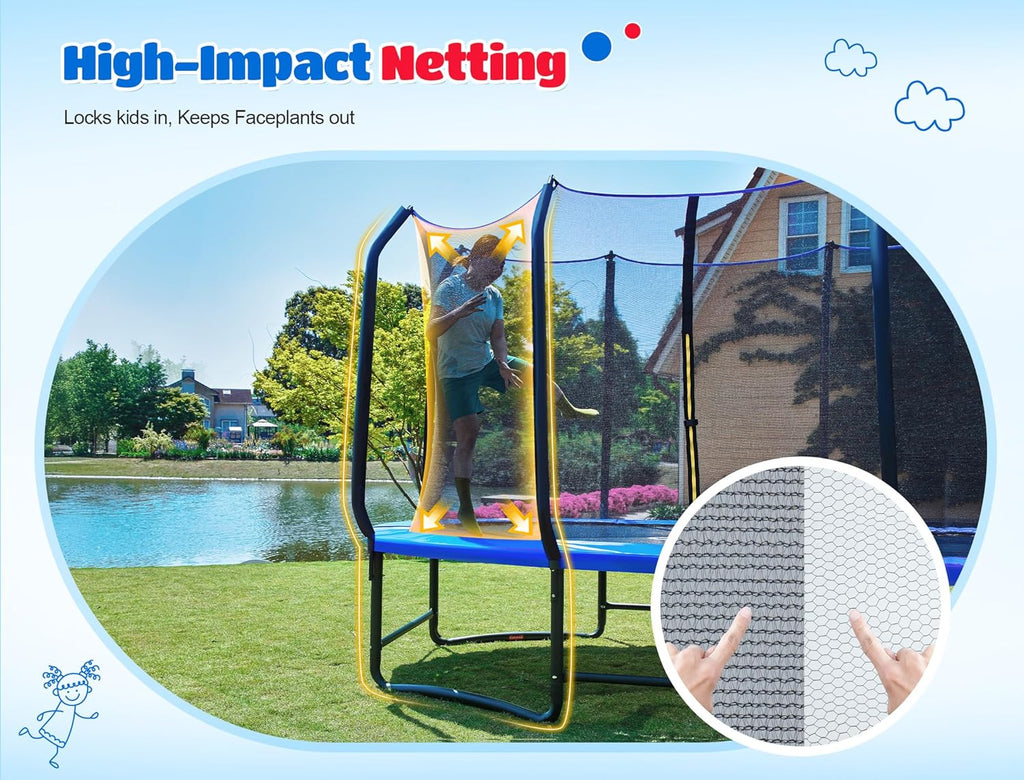 ORCC Oval Outdoor Trampoline - Safe Recreational Gymnastics Trampoline for Kids | Heavy-Duty Steel Frame
