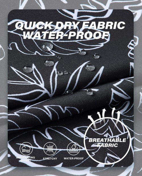 Gleeease Men's Swim Trunks - 7-Inch Quick-Dry Bathing Suit with Compression Liner & Zipper Pocket | Palm Tree Leaf Design