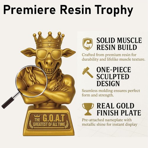 Muscle Goat Trophy - 9" G.O.A.T. Resin Award for Fantasy Football | Perfect Office Desk Decor