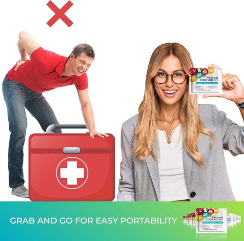 First Aid Kit by Portable Travel - 10 Pack | Essential for Home, Office, Car & Outdoors | Individually Wrapped Supplies