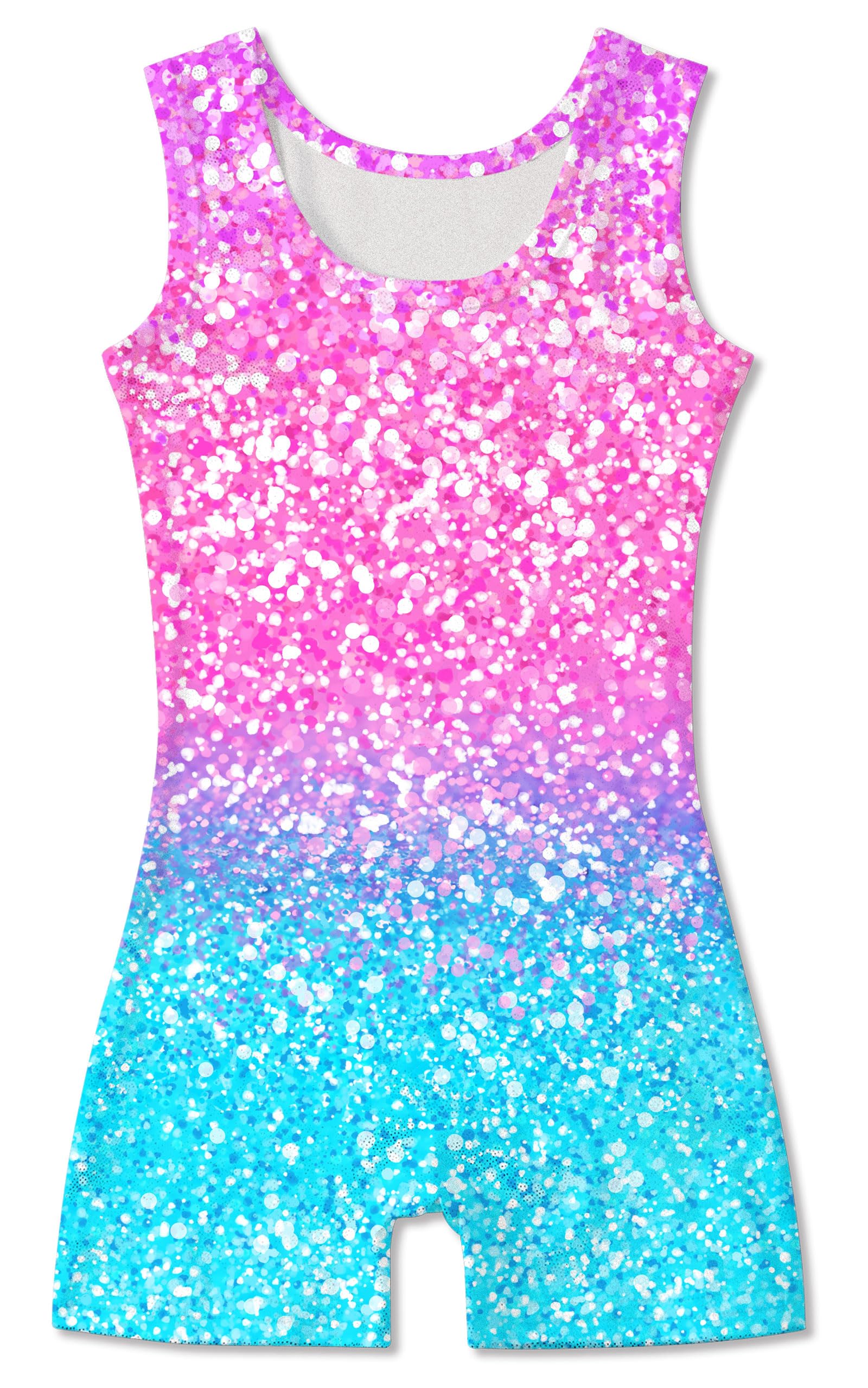 Funnycokid Gymnastics Leotards for Girls Dance Outfits Unitard Sparkly Clothes with Shorts, Diamond Shining Pink Blue, 5-6 Years