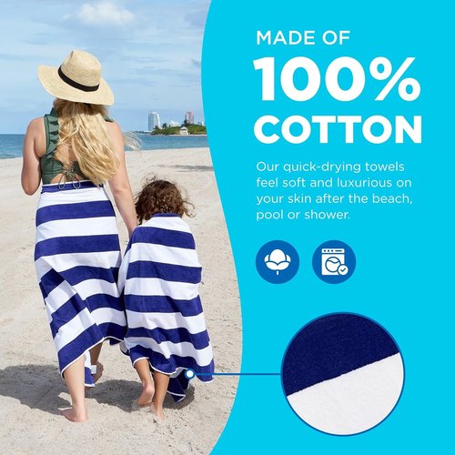 BEN KAUFMAN SALES CO Striped Towel - Absorbent, 100% Cotton - Oversized Towels for Beach Essentials - Quick-Dry for Swimming - Soft with Striped Design - 32" x 62", Turquoise (Pack of 4)