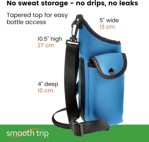 AquaPockets Neoprene Water Bottle Holder - Adjustable Sling Bag with Phone Pouch | Fits 32 oz. Bottles