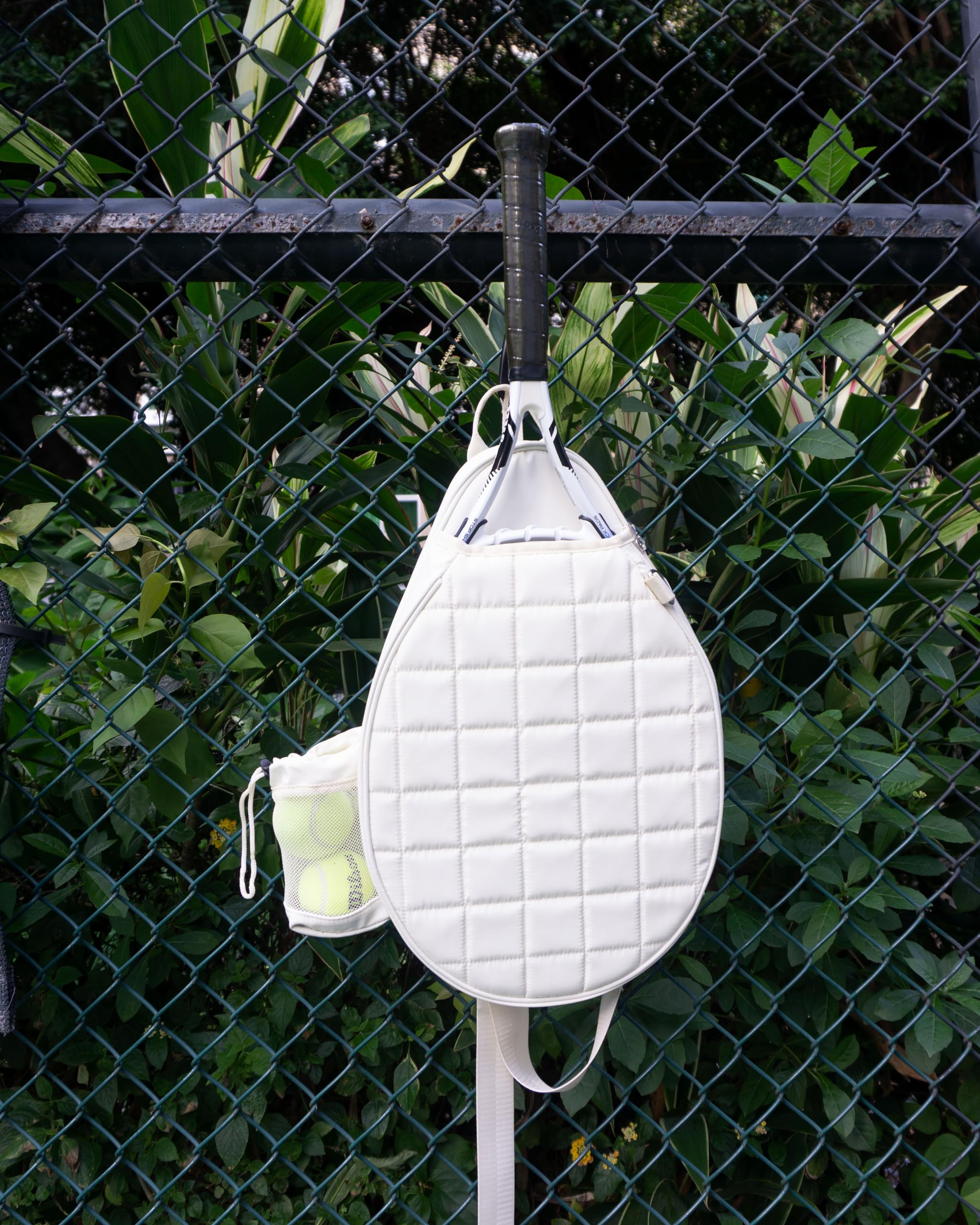 Rejolly Tennis Racket Sling Bag for Women Men Quilted Water Resistant Racquet Cover One Shoulder Crossbody Bag for 2 Tennis Rackets, Pickleball Paddles, Badminton Racquet Cream White