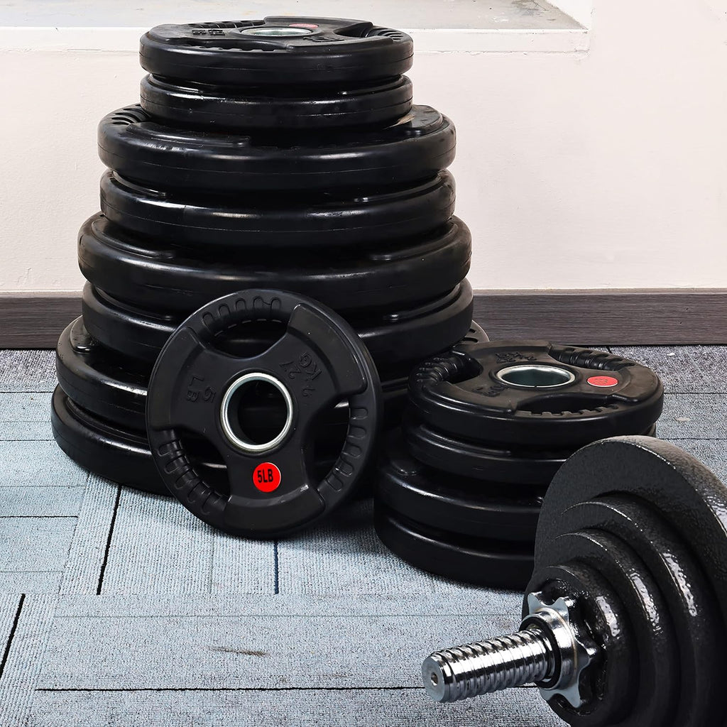 Signature Fitness Olympic 2-Inch Cast Iron Weight Plates - 35LB Pair for Strength Training