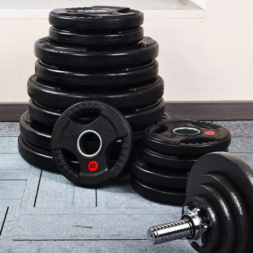 Fitvids Olympic 2-Inch Cast Iron Plate Weight Plate for Strength Training and Weightlifting, Rubber Coate Style, 35LB Pair