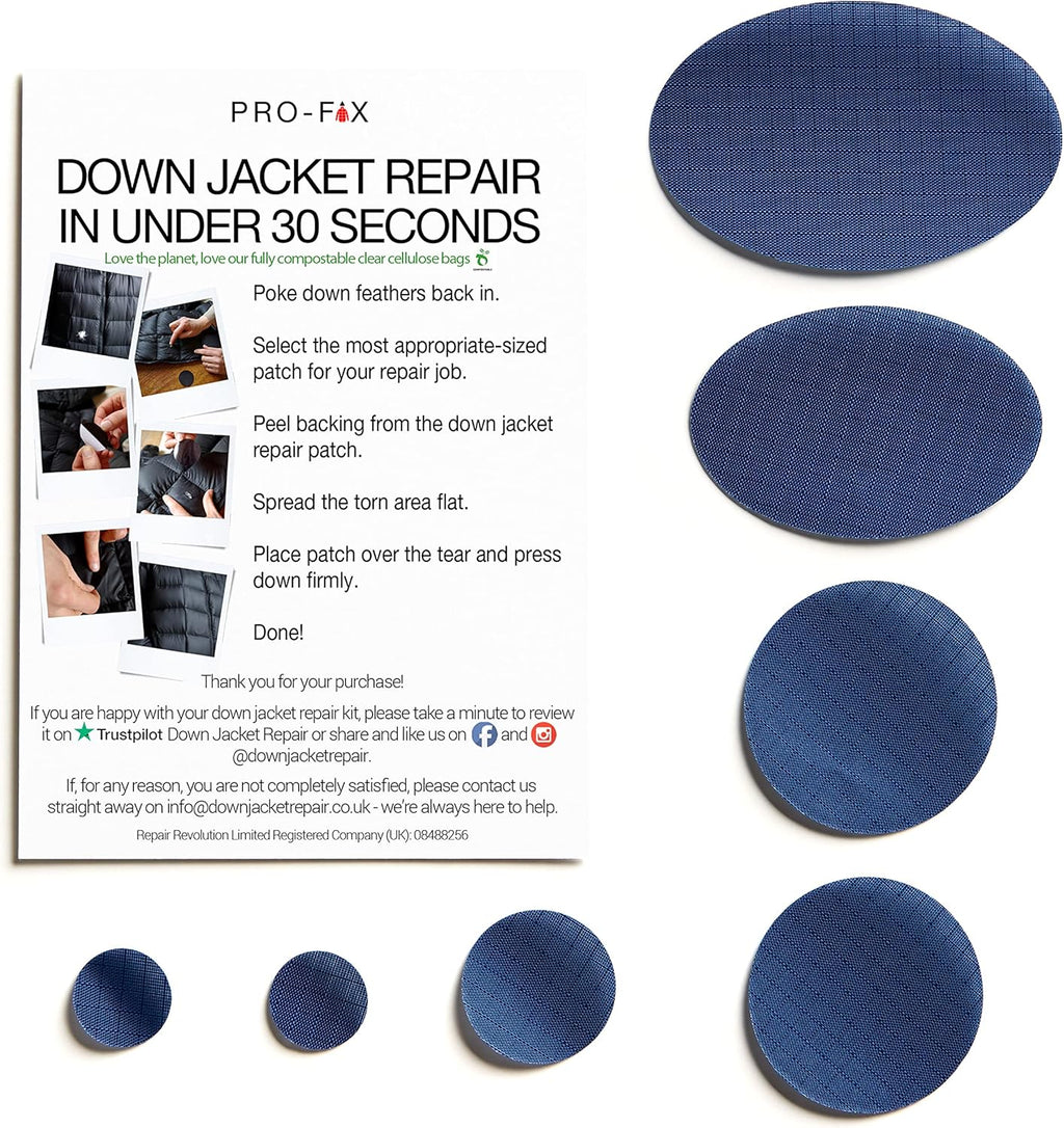 Self-Adhesive Waterproof Repair Patch Kit | Quick 30-Second Fix for Outdoor Gear - Pre-Cut Nylon Ripstop Patches in Dark Blue