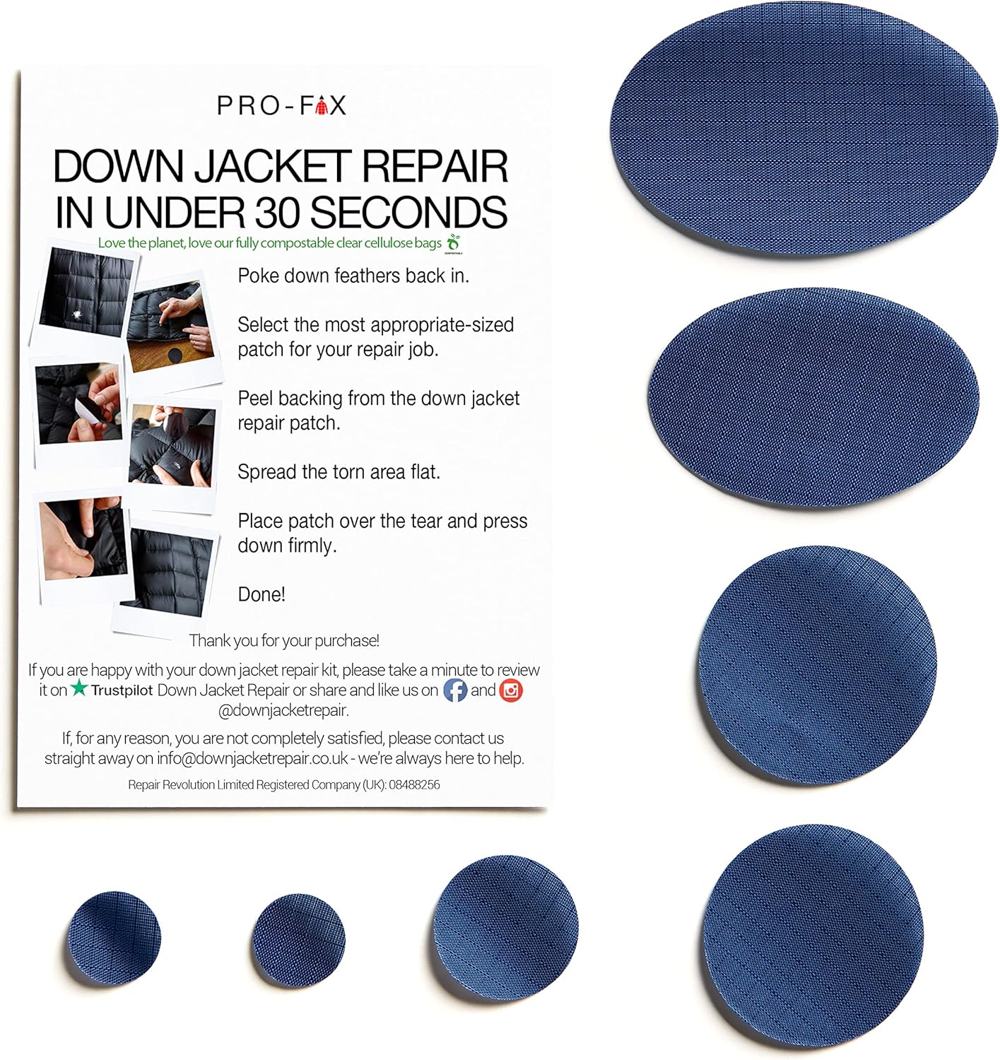Self-Adhesive Waterproof Repair Patch Kit | Quick 30-Second Fix for Outdoor Gear - Pre-Cut Nylon Ripstop Patches in Dark Blue