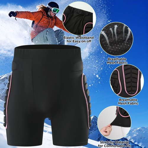 OHMOTOR 3D Padded Protective Shorts Hip Butt EVA Pad Short Pants Heavy Duty Protective Gear Guard Drop Resistance for Ski Skiing Skating Snowboard Cycling (Pink - for Women, M)