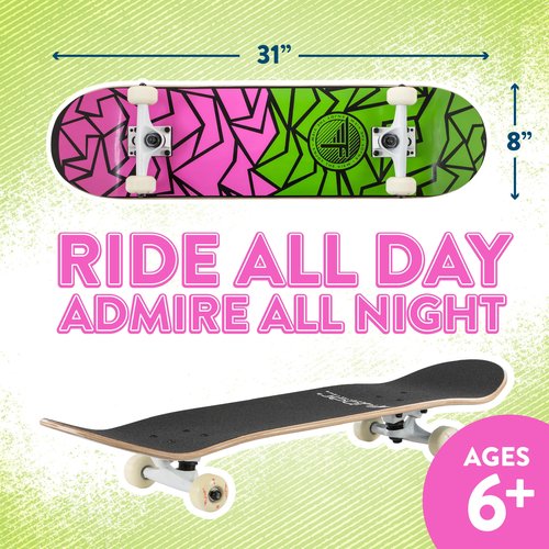 Flybar 31" Complete Skateboard for Beginners – Maple Deck, Double Kick, Lightweight & Non-Slip, for Boys and Girls, Ages 6 and Up