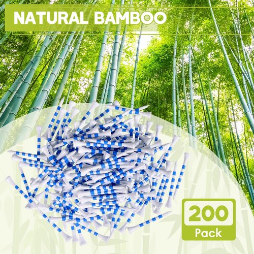 weyleity Bamboo Golf Tees 200 Pack 2-3/4 inch Length | 4 Line Marking Natrual Biodegradable Bamboo Golf Tees, Sturdy and Stable Golf Tees (White/Blue, 2-3/4")