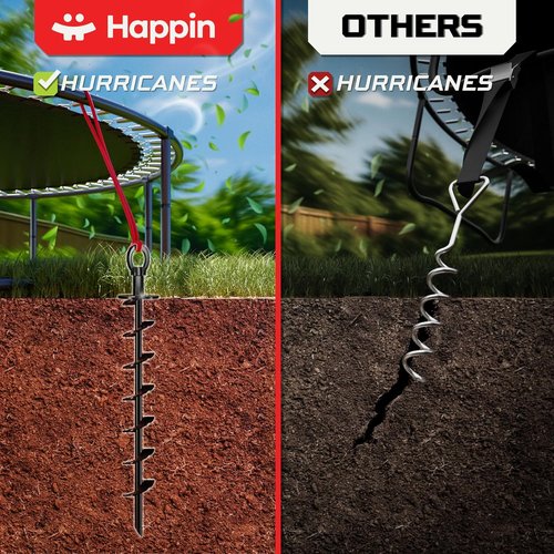 Happin® Heavy-Duty Trampoline Stakes - Galvanized Steel Ground Anchors | 4 Pack Spiral, Black