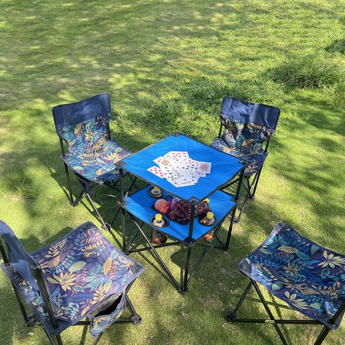 NiuXTool Portable Folding Camping Table with Cup Holders – Lightweight & Compact 2-Tier Outdoor Table with Storage, Ideal for Card Games, Snacks, Picnic, Tailgating & Camping (Blue + Black)