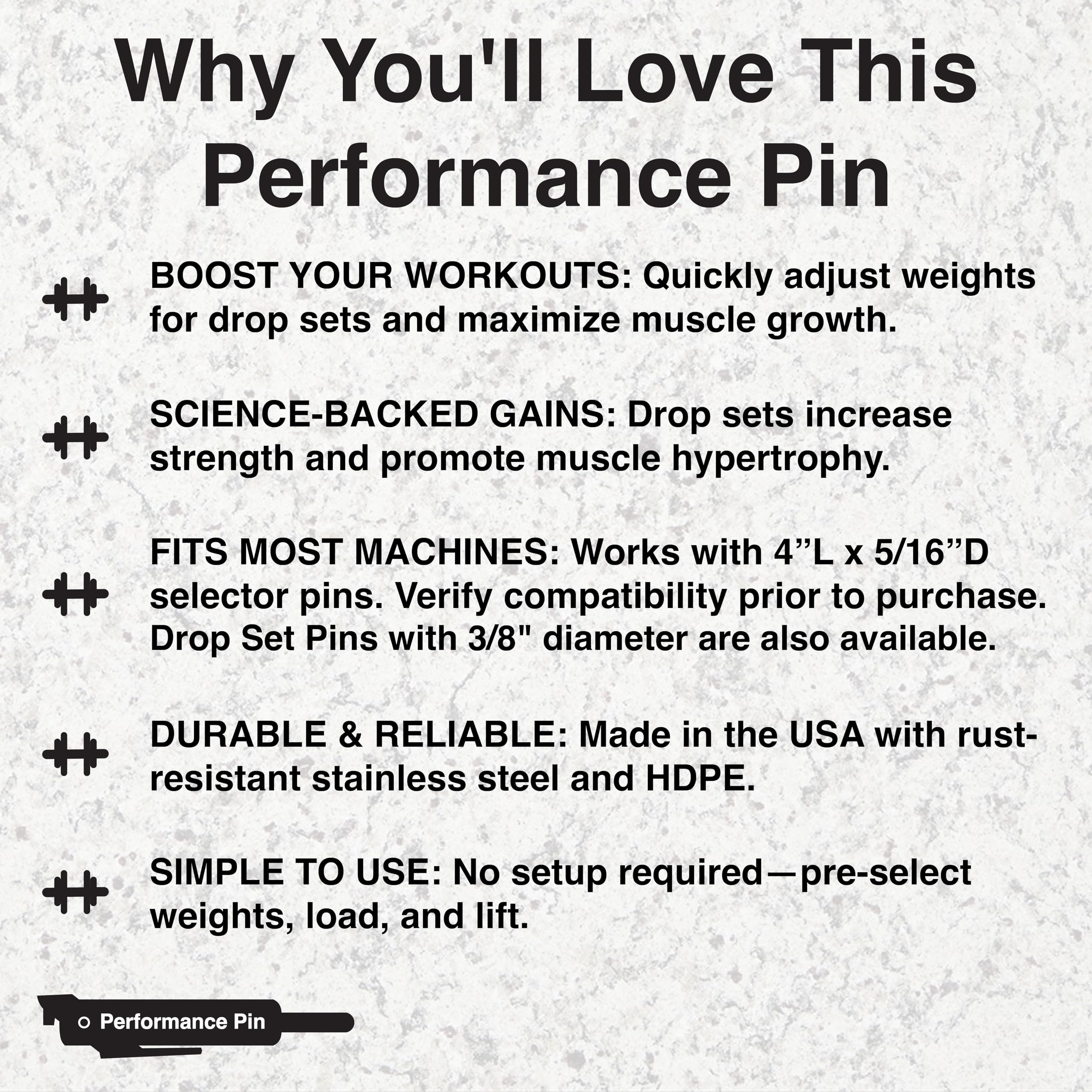 PERFORMANCE PIN The Original Drop Set Pins for Gym | One More Rep with Weight Stack Pins | Instant Transition to Lower Weights for More Reps | Proudly Made in America | 5/16" Pin | Black