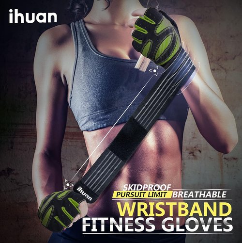 Ihuan Weight Lifting Gym Gloves - Ventilated Design with Wrist Wrap Support | Full Palm Protection for Men & Women