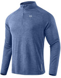 G Gradual Men's Running Shirts Long Sleeve Athletic Shirt Lightweight Quick Dry Quarter Zip Pullover for Men Workout Gym Golf(Blue Heather,L)