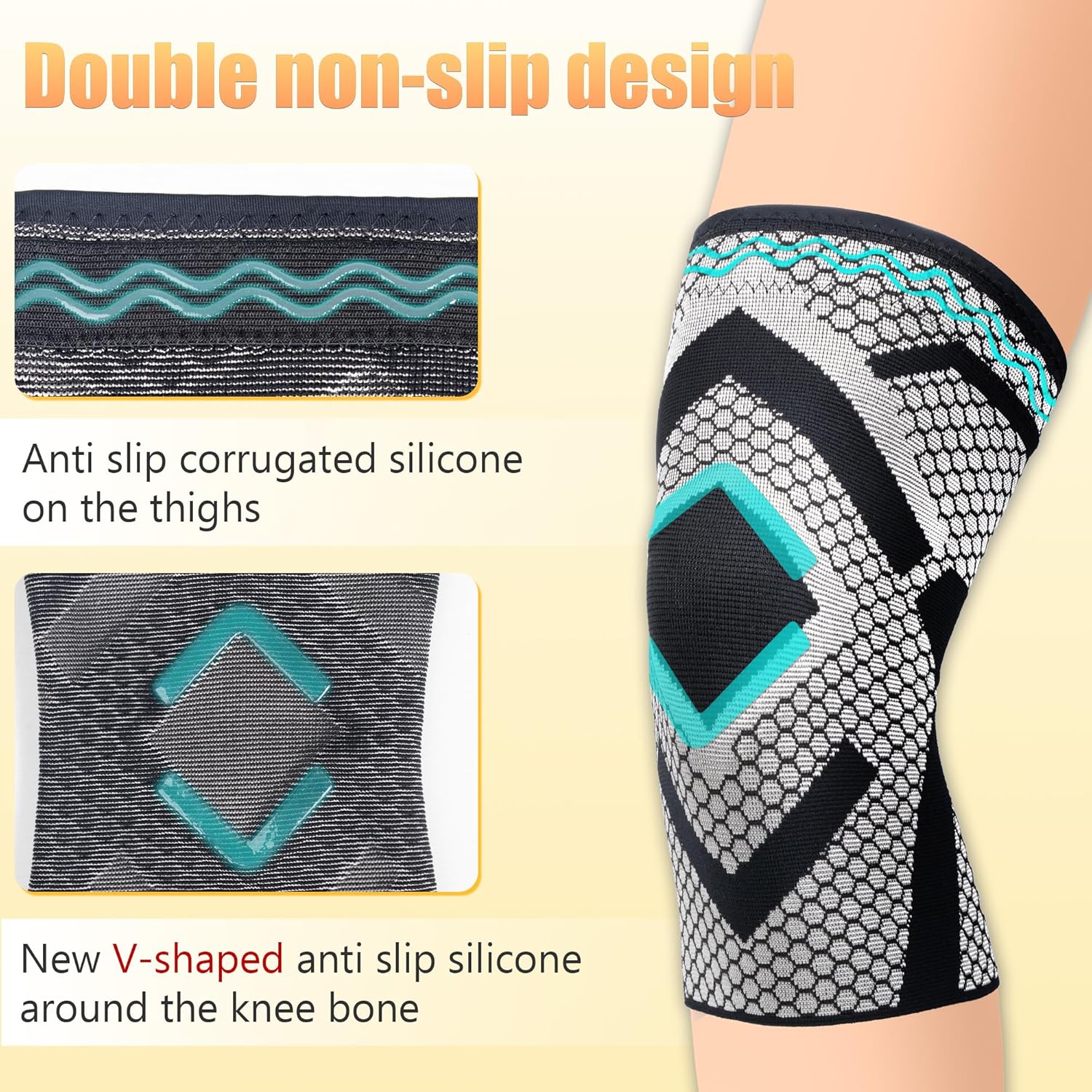 Skiennix Knee Support Brace - Thermal Compression Pads for Men & Women | Pain Relief for Meniscus Tear & ACL (Large)