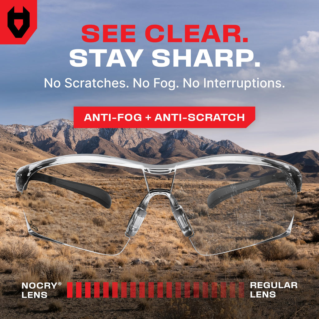 NoCry Clear Shooting Glasses for Men with Anti-Fog and Scratch Resistant Wraparound Lenses — ANSI Z87 Safety Glasses for Men with Adjustable Temples & Nose Pad — 100% UV Eye Protection for Shooting