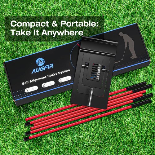 Golf Alignment Sticks Holder, Angle Adjustable Golf Training Aid, Weighted Golf Swing Trainer with Metal Sticks Practice Teaching Aid for Aiming, Putting, Swing