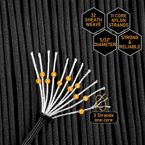 HERCULES 750lb Paracord | 4mm 11-Strand Tactical Parachute Cord - Durable Utility Rope for Camping (White, 50FT)