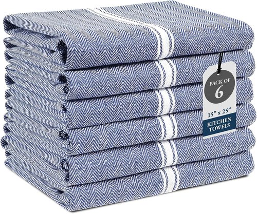 Lane Linen Kitchen Towels - 100% Cotton Dish Towels Set of 6, Lint-Free, 14"x25", Blue Chambray