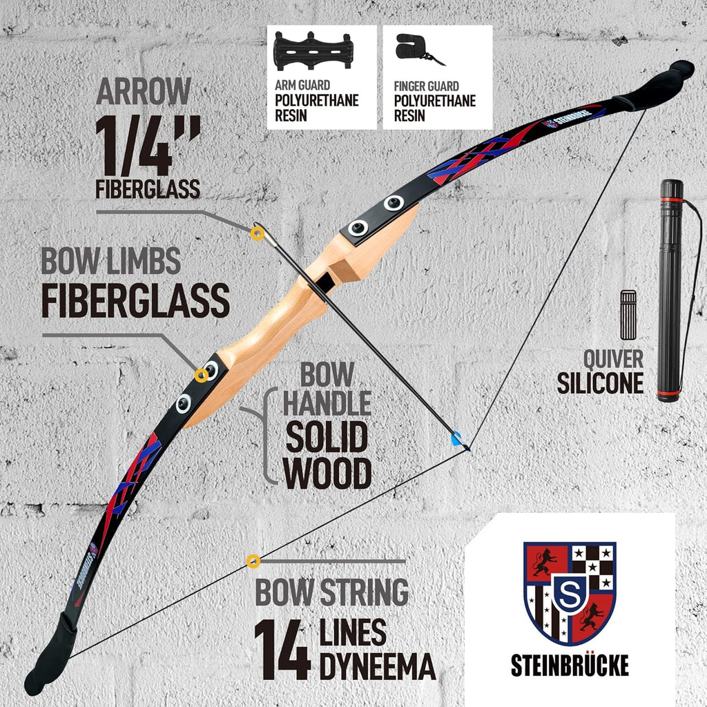Skiennix 54” Recurve Bow - Lightweight Traditional Wood Takedown Bow for Adults & Beginners (40lbs)