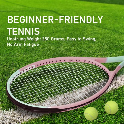 OGEENIER 27" Tennis Racket for Adults, Pre-Strung Tennis Racquet for Beginners, Lightweight and Recreational Rackets with 1 Overgrip and 3 Tennis Balls
