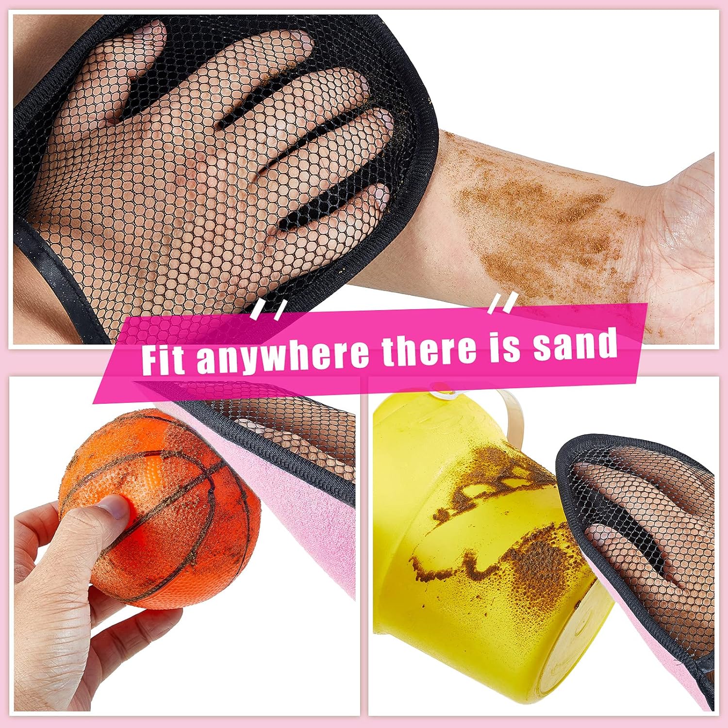 Skylety Sand Mitts - Soft Cotton Towels for Easy Sand Removal | 2-Pack for Beach Fun (Pink)