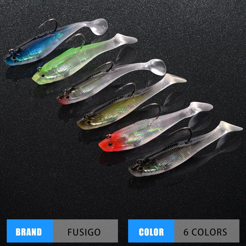 Skiennix Pre-Rigged Swimbaits - 6/12pcs Paddle Tail Swim Baits for Bass, Trout & Walleye Fishing