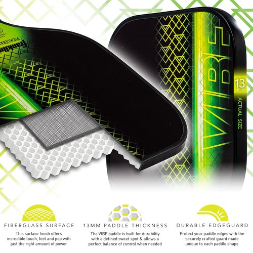 Franklin Sports Pickleball Paddle - Vibe Polypropylene Core Racket - Official USA Pickleball (USAPA) Approved Paddle - Lightweight Pro Racket - Green - 13mm Thick Core