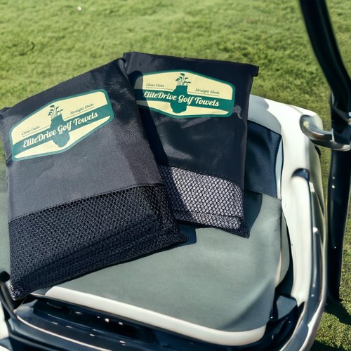 Luzia EliteDrive Golf Towels 2-Pack Set | with Carabiner Clips for Golf Bags | Premium Microfiber, Waffle Pattern | Comes in a Stylish Bag, Black