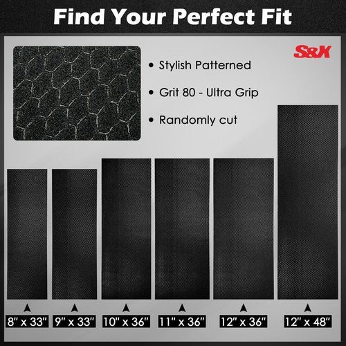 S&X 2-Pack Skateboard Grip Tape 10” x 36” - Hexagonal Pattern for Superior Traction