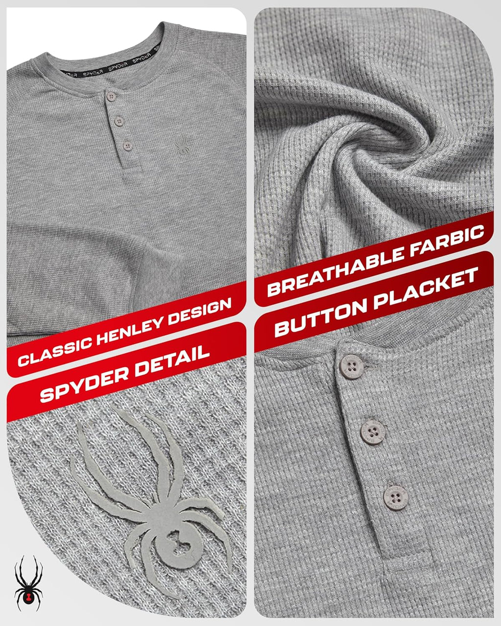 Spyder Men's Henley Shirt - Soft Cotton Blend Waffle Knit, Moisture-Wicking Quick-Dry Long Sleeve