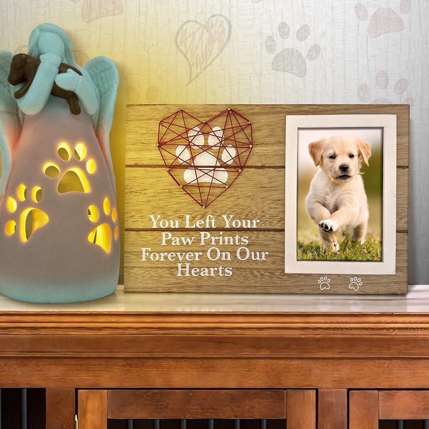 OakiWay Pet Memorial Gifts - 4x6 Dog Picture Frame with Paw Prints & Heart Design | Remembrance Gift for Pet Loss