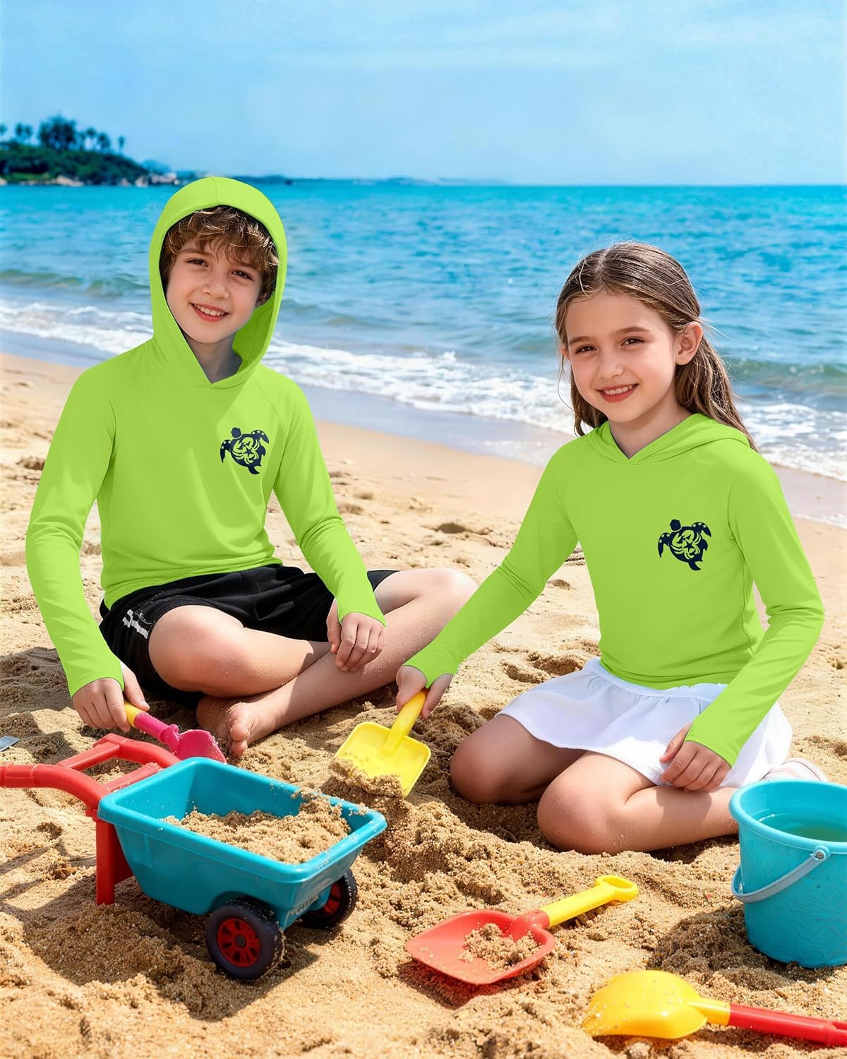 Skiennix Boys Rash Guard Swim Hoodie - UPF 50+ UV Protection Long Sleeve Fishing Shirt | Youth Size