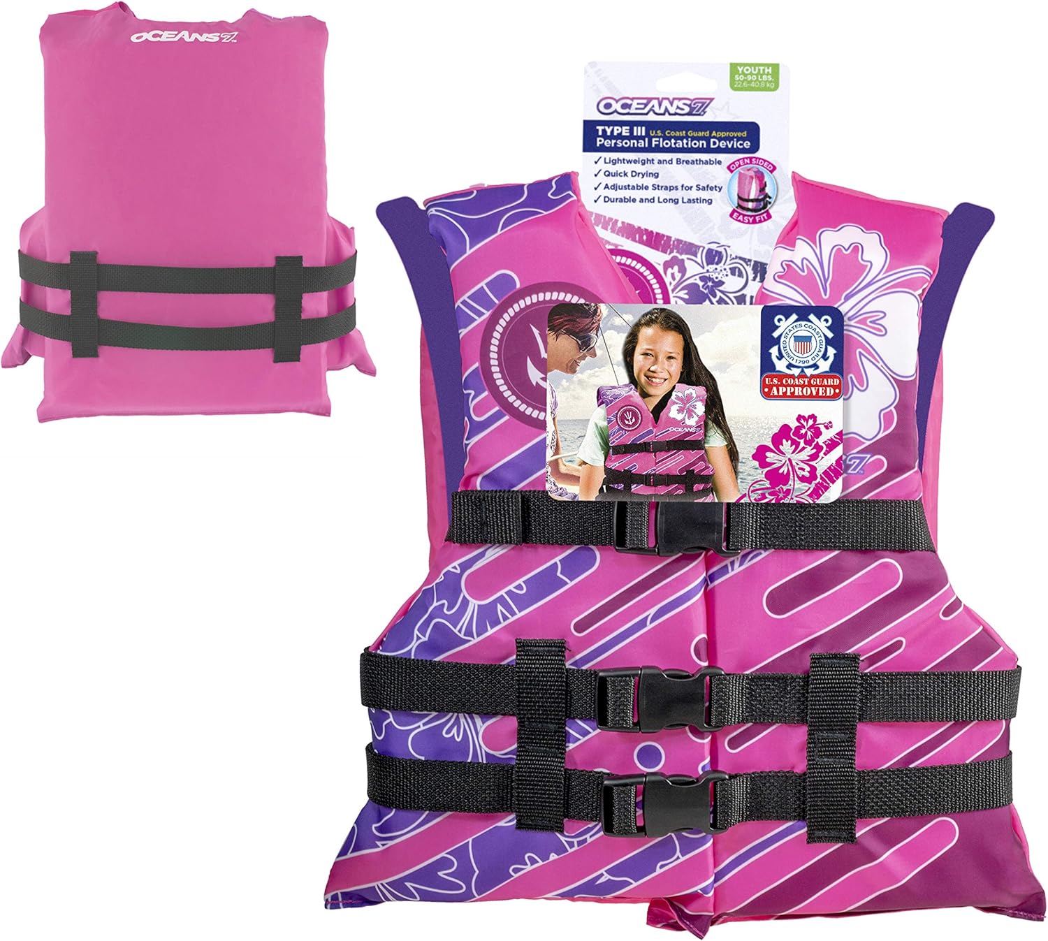 Oceans 7 Life Jacket - US Coast Guard Approved Infant & Youth Vest | Type II & III Personal Flotation Device
