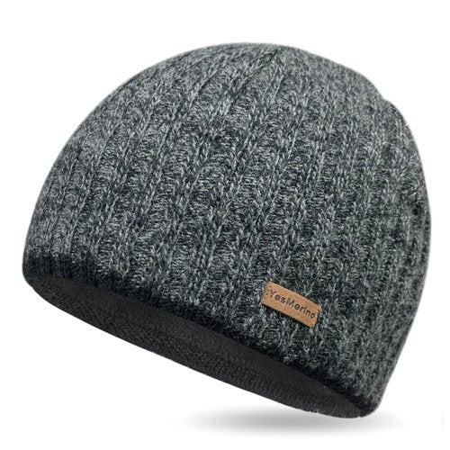 YesMerino Wool Blend Beanie, Fleece-Lined Hem – Soft Warm Lightweight Unisex Winter Hat for Outdoor & Gift, Charcoal Heather