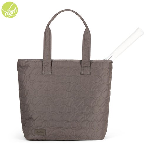 Ame and Lulu Tennis Court Carryall Bag – Quilted Nylon Tennis Ball Pattern, Fits 2 Racquets, Water Bottle Pockets – Stone Tennis Balls