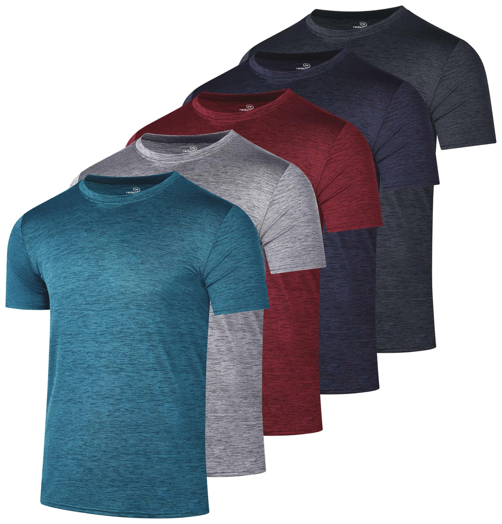 Real Essentials 5 Pack: Men's Dry-Fit Short Sleeve Crew Neck T Shirts Fitness Running Gym Workout Cool Exercise Athletic Tee, Set 1, Medium