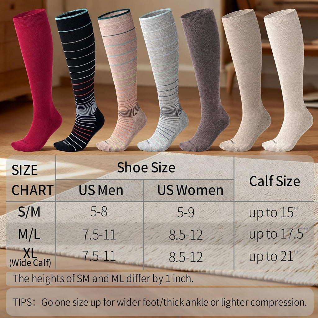 Skiennix Soft Cotton Compression Socks - 20-30mmHg Knee High Support for Circulation & Travel