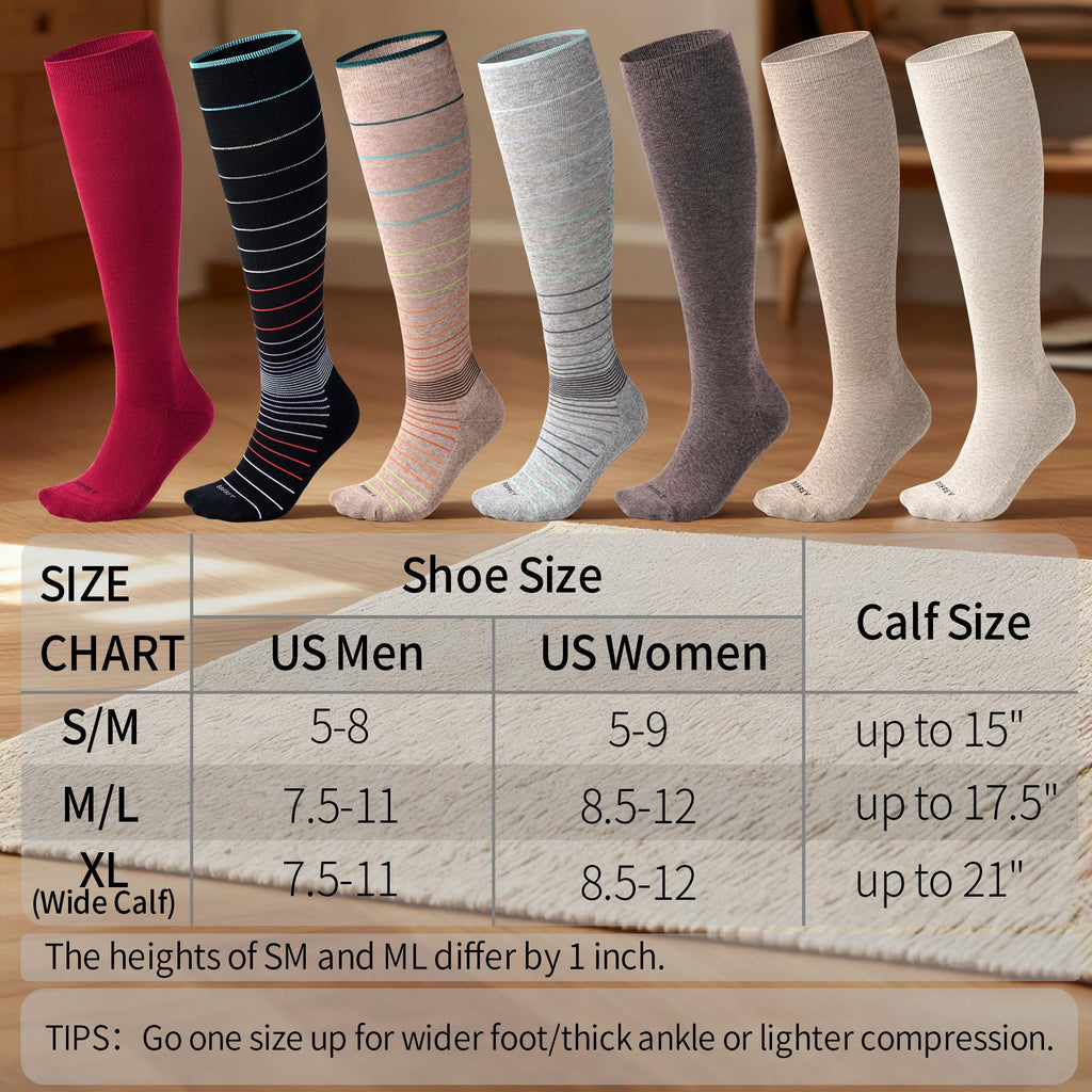 Soft Cotton Compression Socks for Women Men 20-30mmHg - Knee High Support for Circulation, Nurses, Pregnancy, Travel