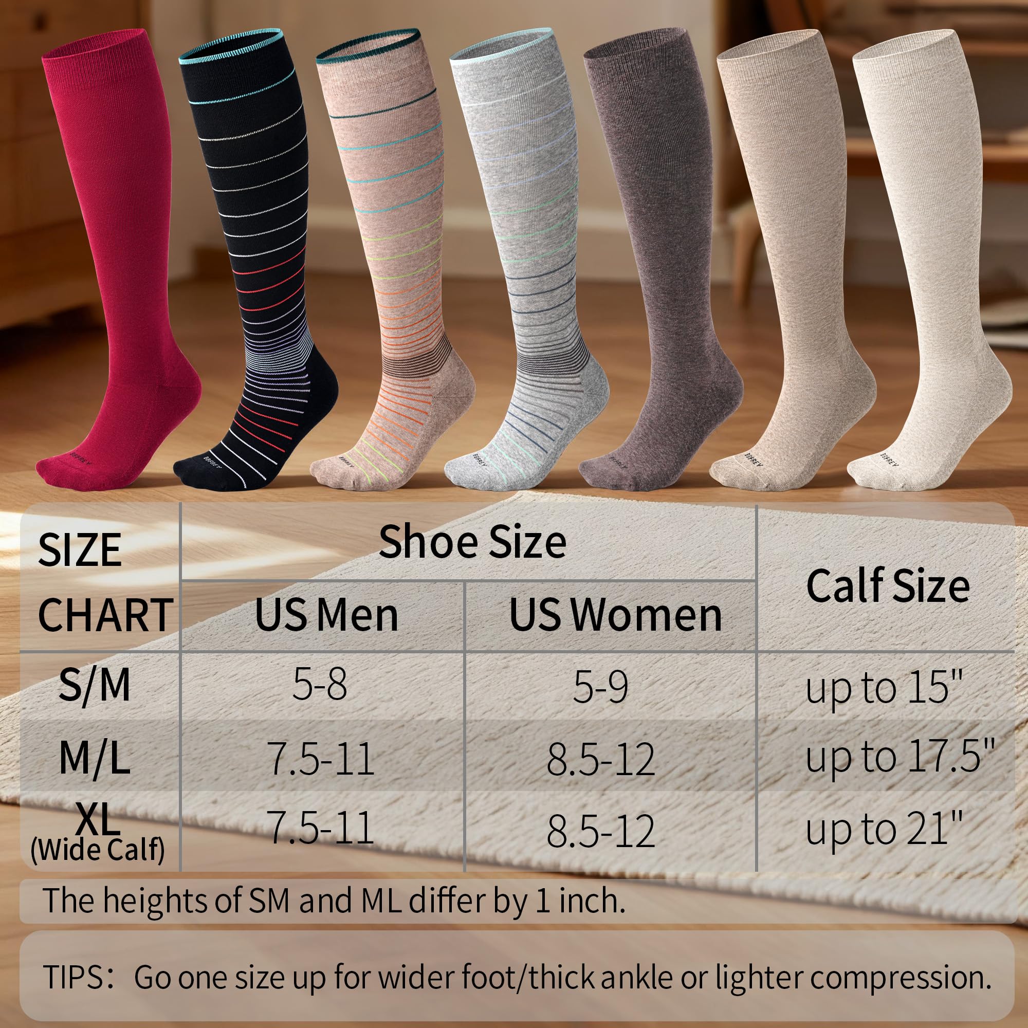 Soft Cotton Compression Socks for Women Men 20-30mmHg - Knee High Support for Circulation, Nurses, Pregnancy, Travel