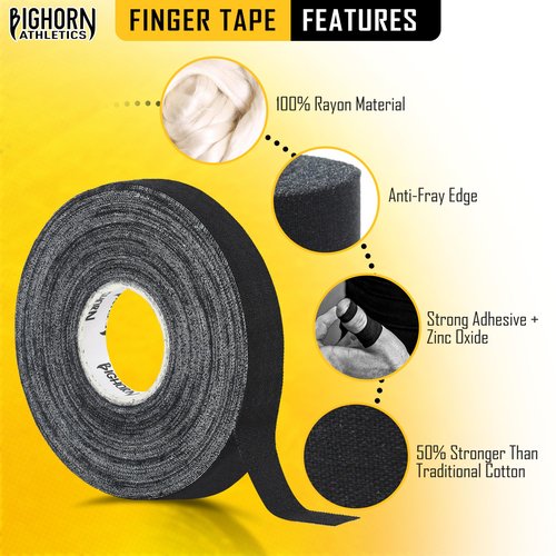 Bighorn Athletics Premium Finger Tape, Toe Tape, & Sports Tape | 4 Rolls Finger Tape, Climbing Tape, Wrestling Tape, & Football Tape | Athletic Tape for Injuries & Joint Stability (0.5-Inch, Black)