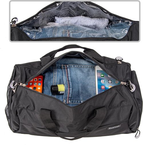 Kuston Sports Gym Bag - Versatile Duffel with Shoe Compartment & Wet Pocket | Trolley Sleeve Included