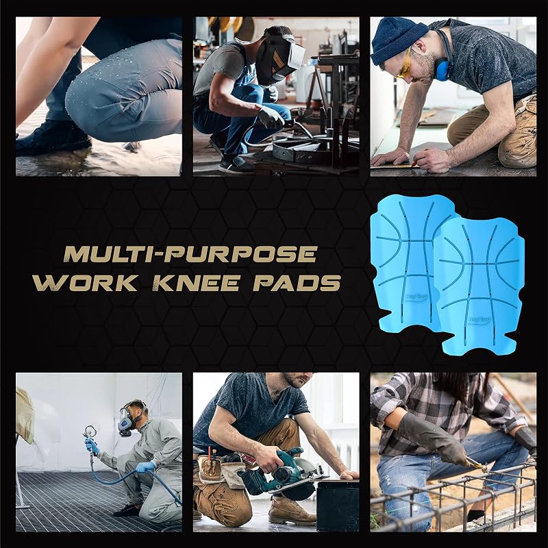 Breathable No Strap Knee Pads for Work Pants & Uniforms, 3 Pairs 11.5 x 7.9 x 0.45 in, Blue