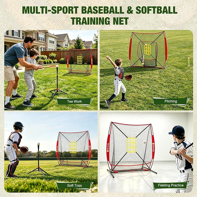 6x6ft Baseball Hitting Net | 5-Minute Quick Setup, Red