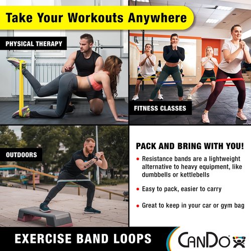 CanDo Resistance Exercise Band Loops, 5pc Set (X-Light - X-Heavy) 15 inch, for Workouts, Exercise, Yoga, Training at Home or Gym, Durable Latex Fitness Bands