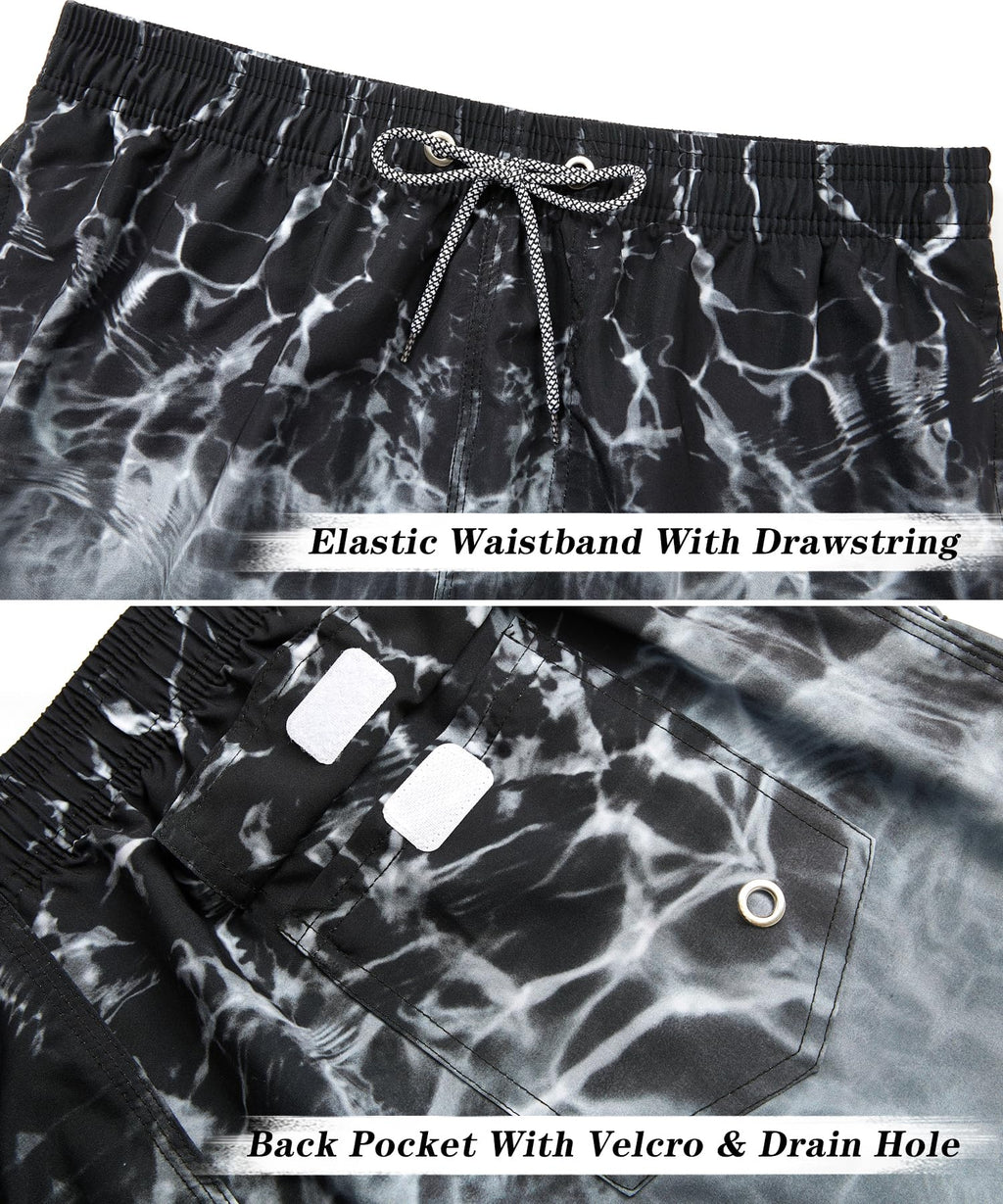 ELETOP Men's Swim Trunks Quick Dry Bathing Suit Swimming Board Shorts Mesh Lining Beach Swimwear Ripple Grey XL