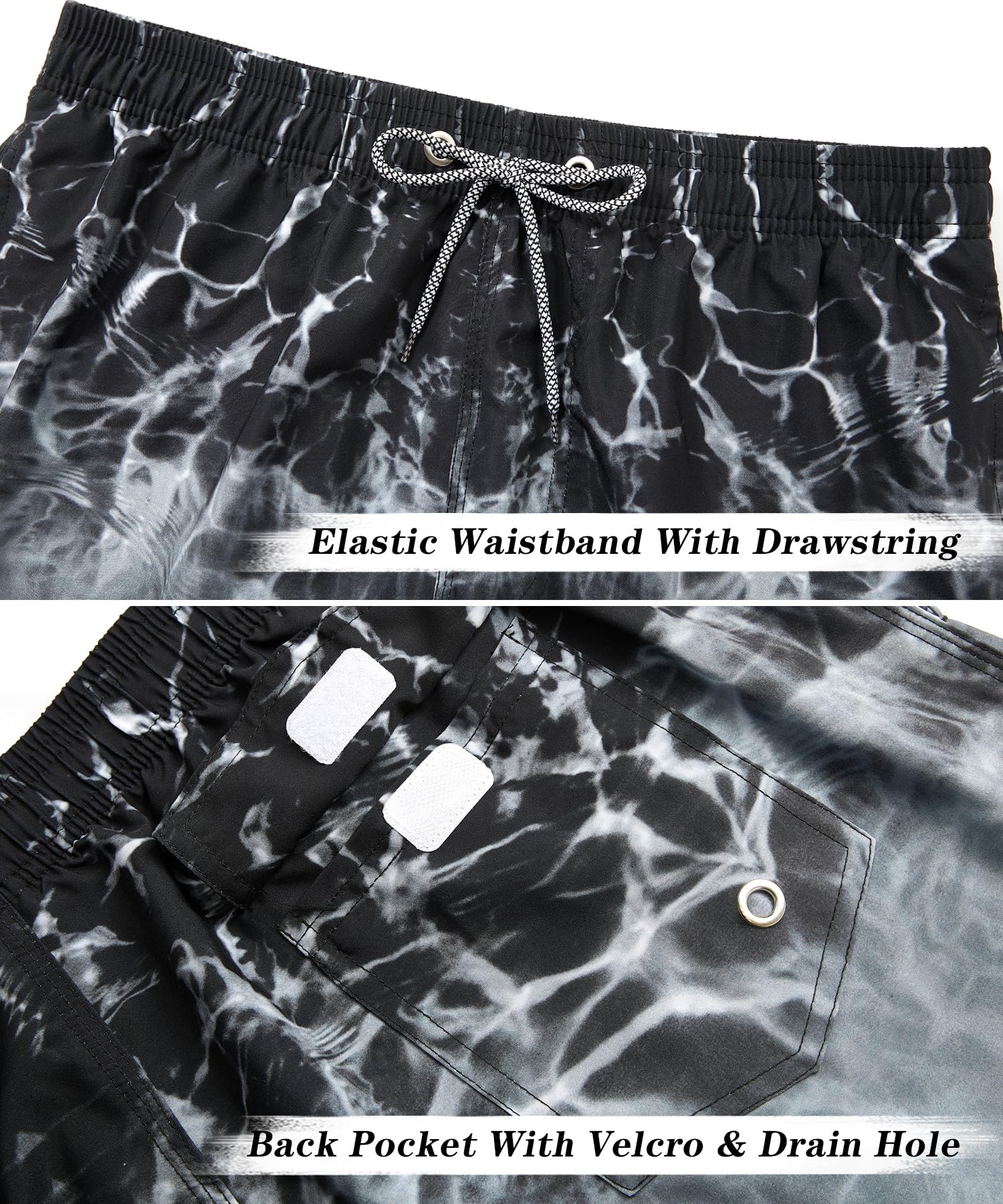 ELETOP Men's Swim Trunks Quick Dry Bathing Suit Swimming Board Shorts Mesh Lining Beach Swimwear Ripple Grey XL