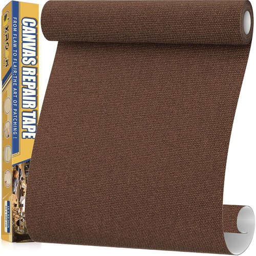 Canvas Repair Tape - 16 x 63 Inch Waterproof Heavy-Duty Fabric for Furniture & Outdoor Use - Dark Brown